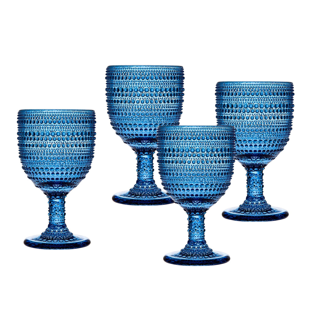 Lumina Blue Goblet, Set of 4 Godinger All Barware, All Glassware, All Glassware & Barware, Blue, Blue Goblet, Brooklyn Steel Co, Fortessa Jupiter, Glassware & Barware, Glaver's Hobnail, Goblet, Hobnail, Hobnail Goblet, Home Essentials Halo, Lumina, Lumina Blue, Lumina Goblet, Wine & Champagne