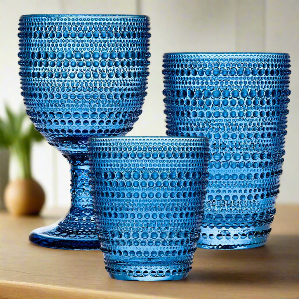 Lumina Blue Goblet, Set of 4 Godinger All Barware, All Glassware, All Glassware & Barware, Blue, Blue Goblet, Brooklyn Steel Co, Fortessa Jupiter, Glassware & Barware, Glaver's Hobnail, Goblet, Hobnail, Hobnail Goblet, Home Essentials Halo, Lumina, Lumina Blue, Lumina Goblet, Wine & Champagne