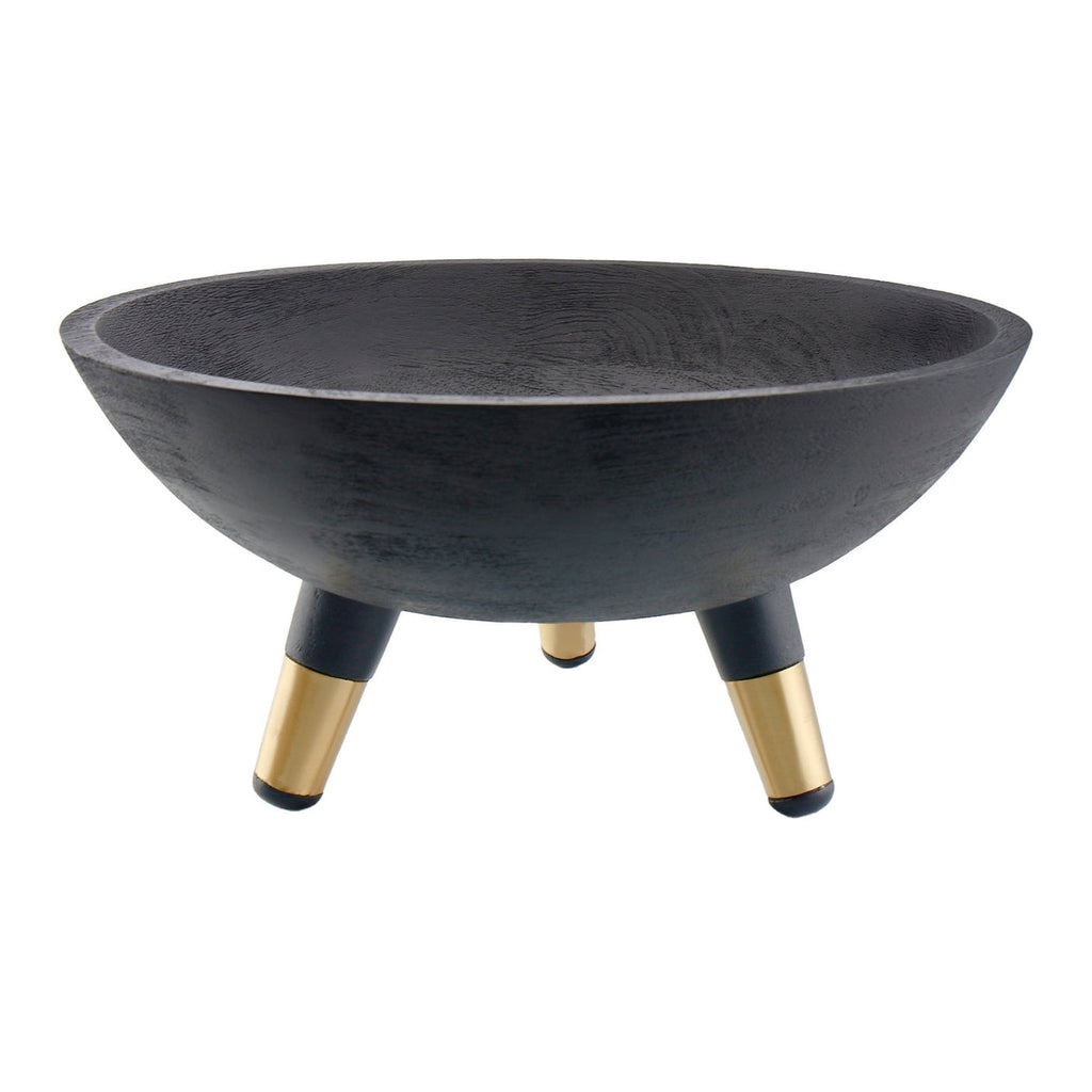 Mae Tripod Wood Serving Bowl Godinger All Kitchen, Black, Gold, Gold Accent, Mae, Salad Bowl, Serving Bowl, Serving Bowls