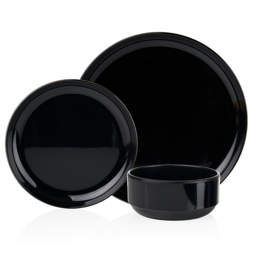 Marbella Black Stacking Melamine Dinner Plate, Set of 4 Godinger Black, Marbella, Melamine, Melamine Dinner Plate, Outdoor, Outdoor Dinnerware, Set of 4, Stacking Melamine