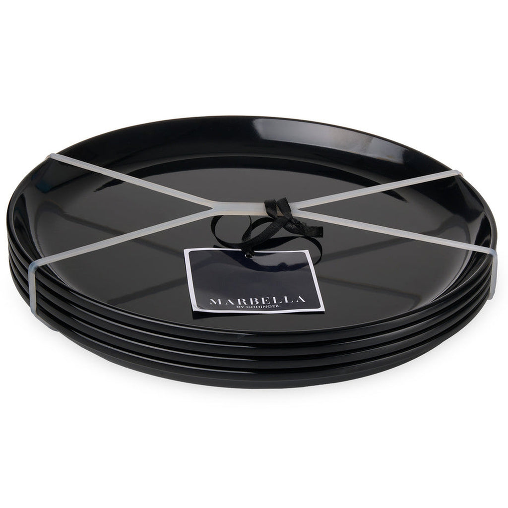 Stackable Black Base Plate Marbella Black Stacking Melamine Dinner Plate, Set of 4 – Godinger