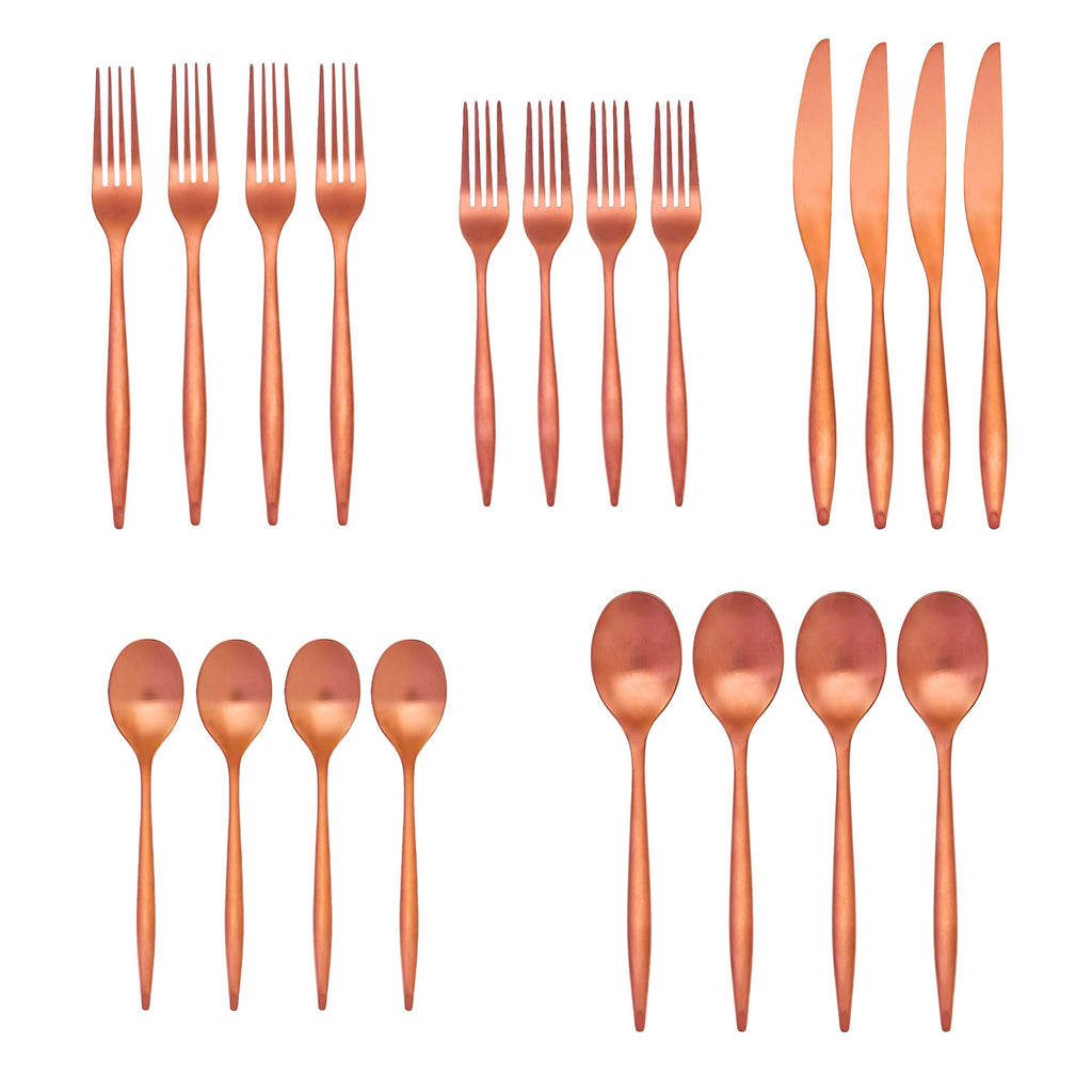 Milano Matte Copper 18/10 Stainless Steel 20 Piece Flatware Set, Service For 4 Godinger 18/10 Stainless Steel, 18/10 Stainless Steel Flatware, 20 Piece Set, All Flatware & Serveware, Flatware Set, Flatware Sets, Milano, Service For 4, Stainless Steel, Tableware