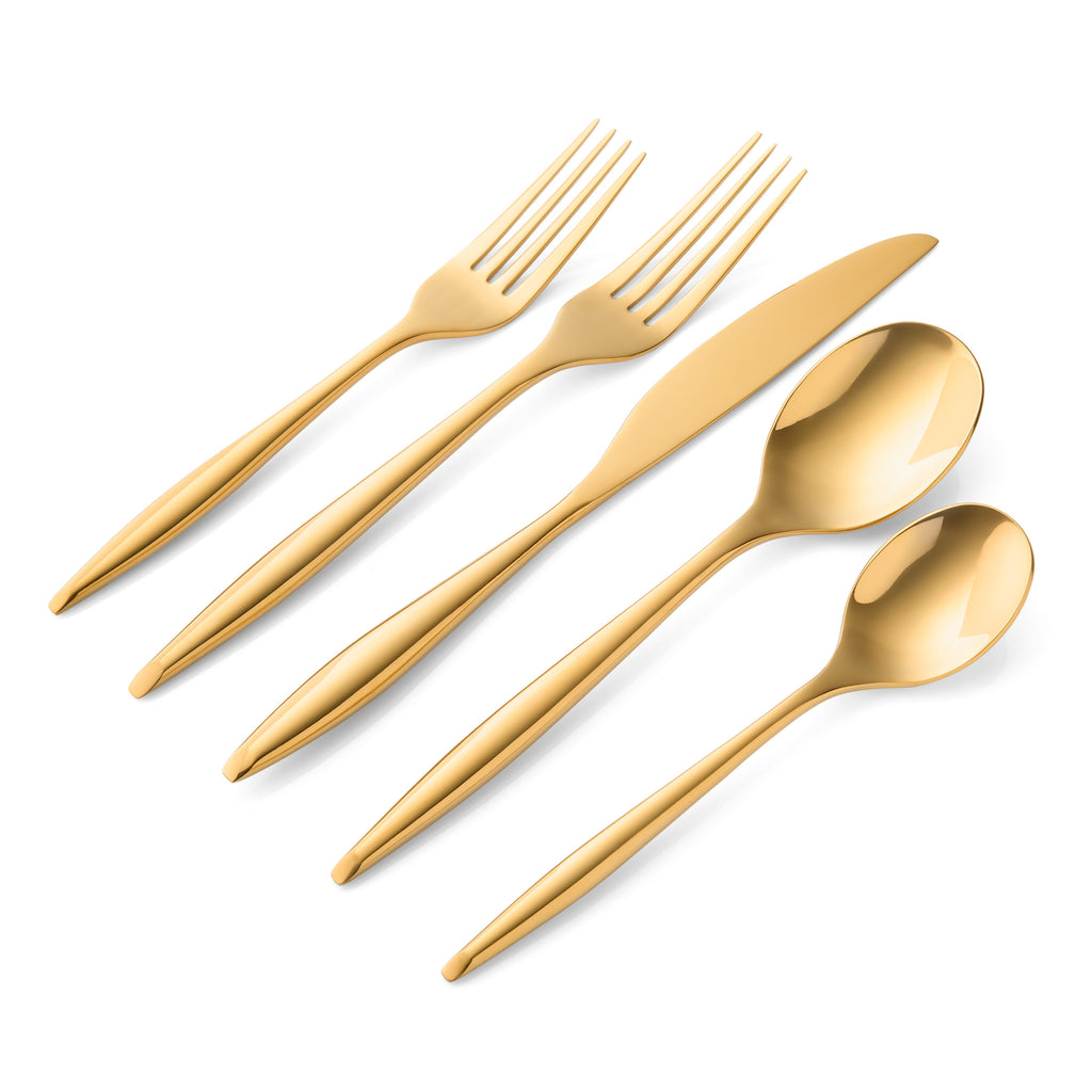 Milano Mirrored Gold 18/10 Stainless Steel 20 Piece Flatware Set, Service For 4 Godinger 18/10 Stainless Steel, 18/10 Stainless Steel Flatware, 20 Piece Set, All Flatware & Serveware, Flatware Set, Flatware Sets, Milano, Service For 4, Tableware