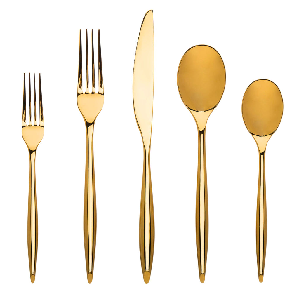 Milano Mirrored Gold 18/10 Stainless Steel 20 Piece Flatware Set, Service For 4 Godinger 18/10 Stainless Steel, 18/10 Stainless Steel Flatware, 20 Piece Set, All Flatware & Serveware, Flatware Set, Flatware Sets, Milano, Service For 4, Tableware