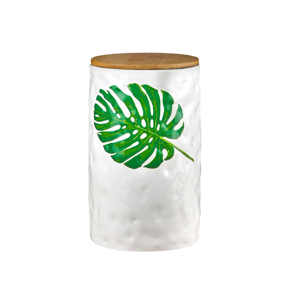 Monstera & Palm Leaf Large Storage Canister Godinger All Kitchen, Canister, Green, Kitchen Storage, Monstera, Monstera Leaf, Palm, Palm Leaf, Storage, Tropical, White