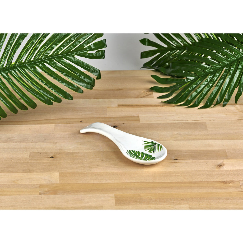 Monstera & Palm Leaf Spoon Rest Godinger All Kitchen, Green, Kitchen, Kitchen Tools, Monstera, Monstera Leaf, Palm, Palm Leaf, Tropical, White