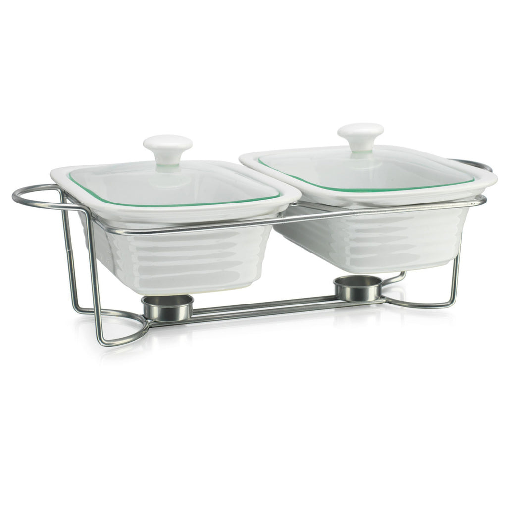 Natura Double Baker with Stand Godinger All Kitchen, Baker, Natura, Porcelain, Porcelain Baker, Specialty Serving, White, White Porcelain