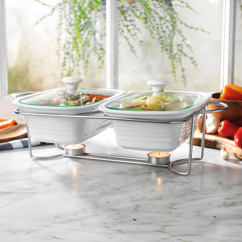 Natura Double Baker with Stand Godinger All Kitchen, Baker, Natura, Porcelain, Porcelain Baker, Specialty Serving, White, White Porcelain