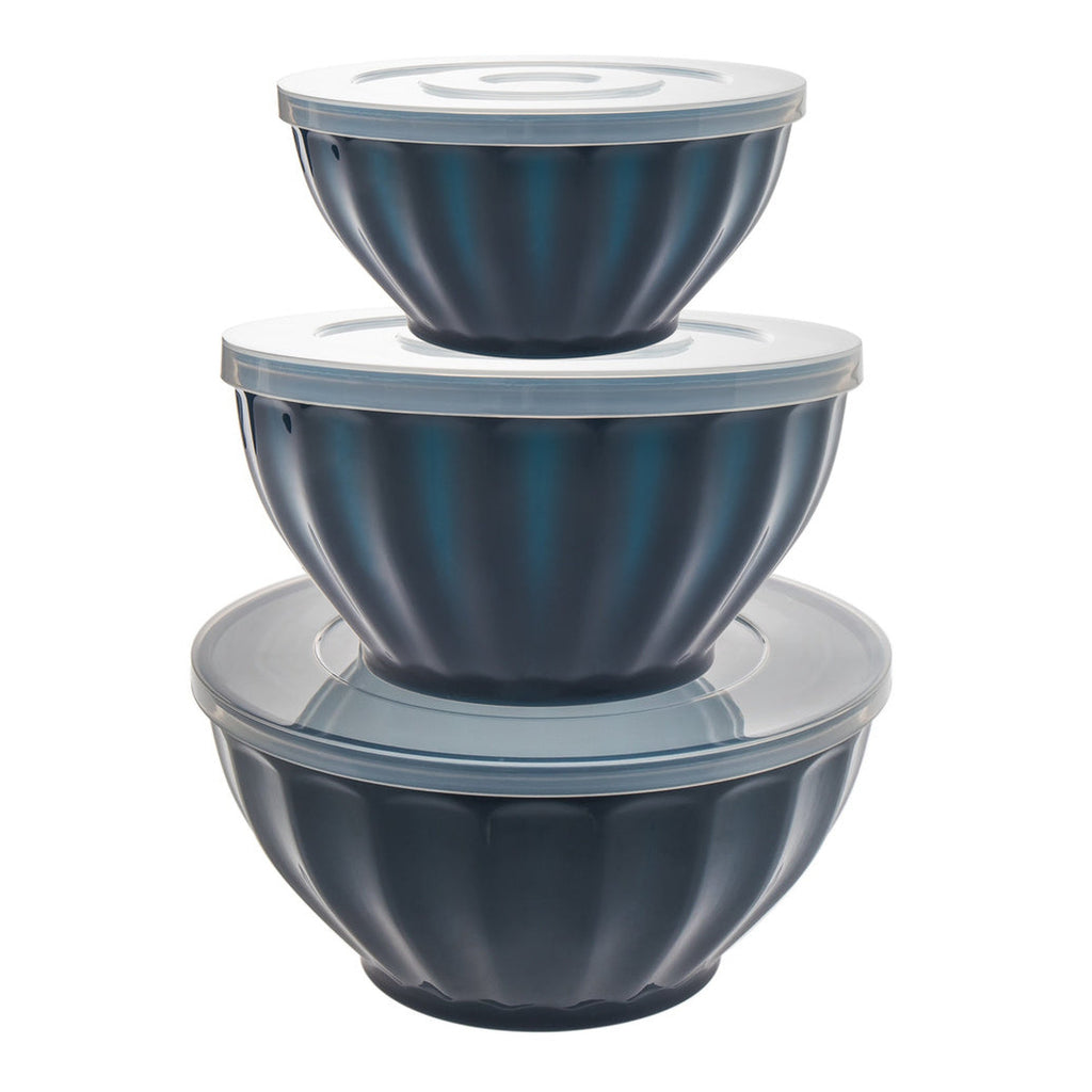 Navy Fluted 3 Piece Storage Bowl Set Godinger All Kitchen, Blue, Kitchen Storage, Navy, Storage, Storage Bowl, Storage Bowls