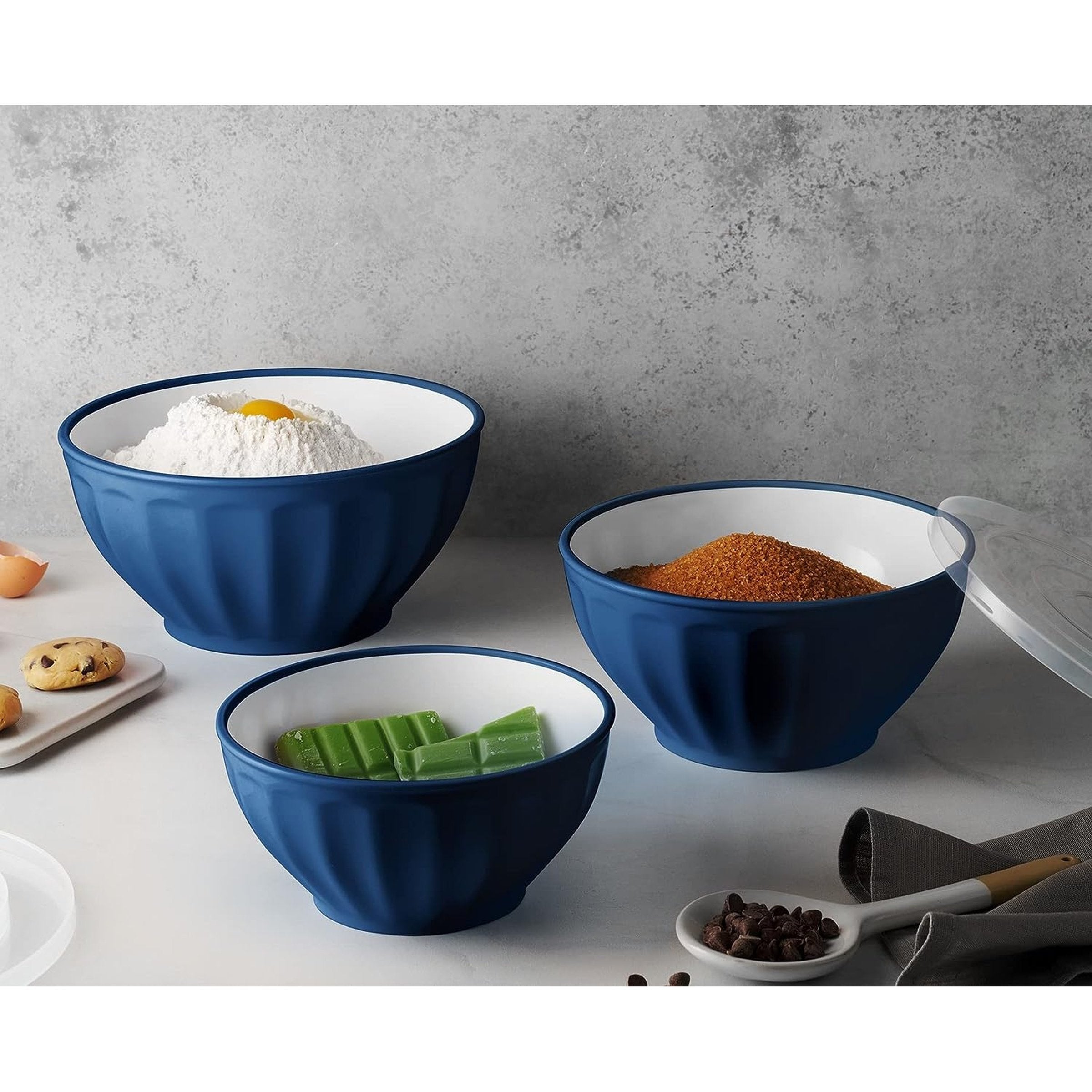 Godinger Mixing Bowls with Lids, Plastic Nesting Bowls Set, Storage Bowls, Microwave Safe Mixing Bowl Set, 3 Bowls 3 Lids