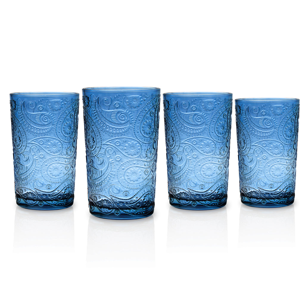 Paisley Blue Highball, Set of 4 Godinger All Barware, All Glassware, All Glassware & Barware, Blue, DOF & Highball, Highball, Highball Set, Paisley, Paisley Glassware, Paisley Highball