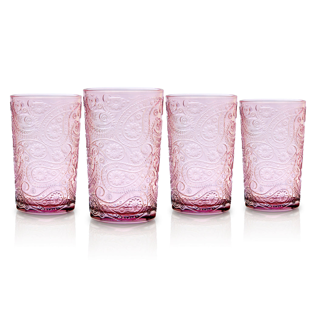 Paisley Blush Highball, Set of 4 Godinger All Barware, All Glassware, All Glassware & Barware, DOF & Highball, Highball, Highball Set, Paisley, Paisley Glassware, Paisley Highball, Pink