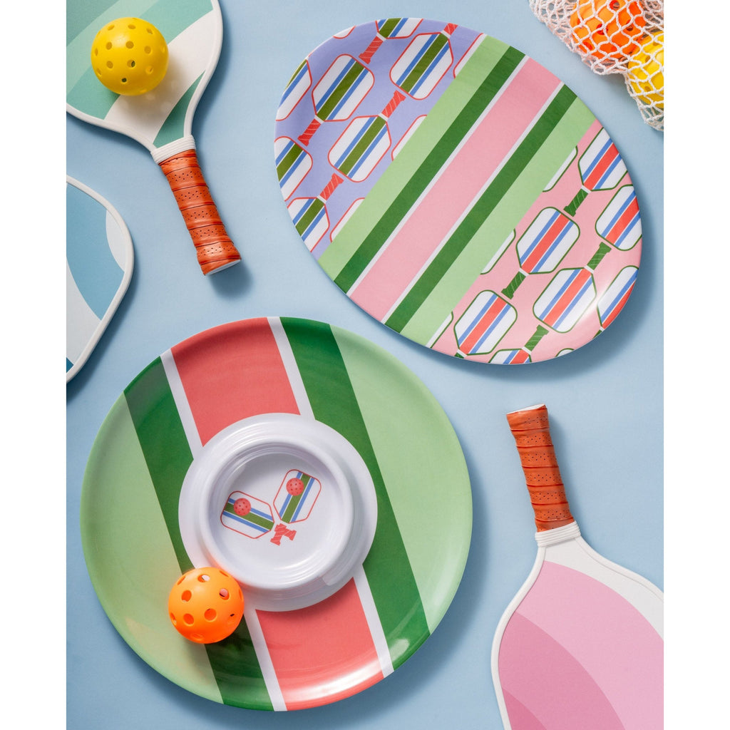 Pickle Ball Striped Melamine Chip-n-Dip Godinger All Dining, Chip & Dip, Dining, Dinker, Melamine, Outdoor, Outdoor Dinnerware, Pickle Ball