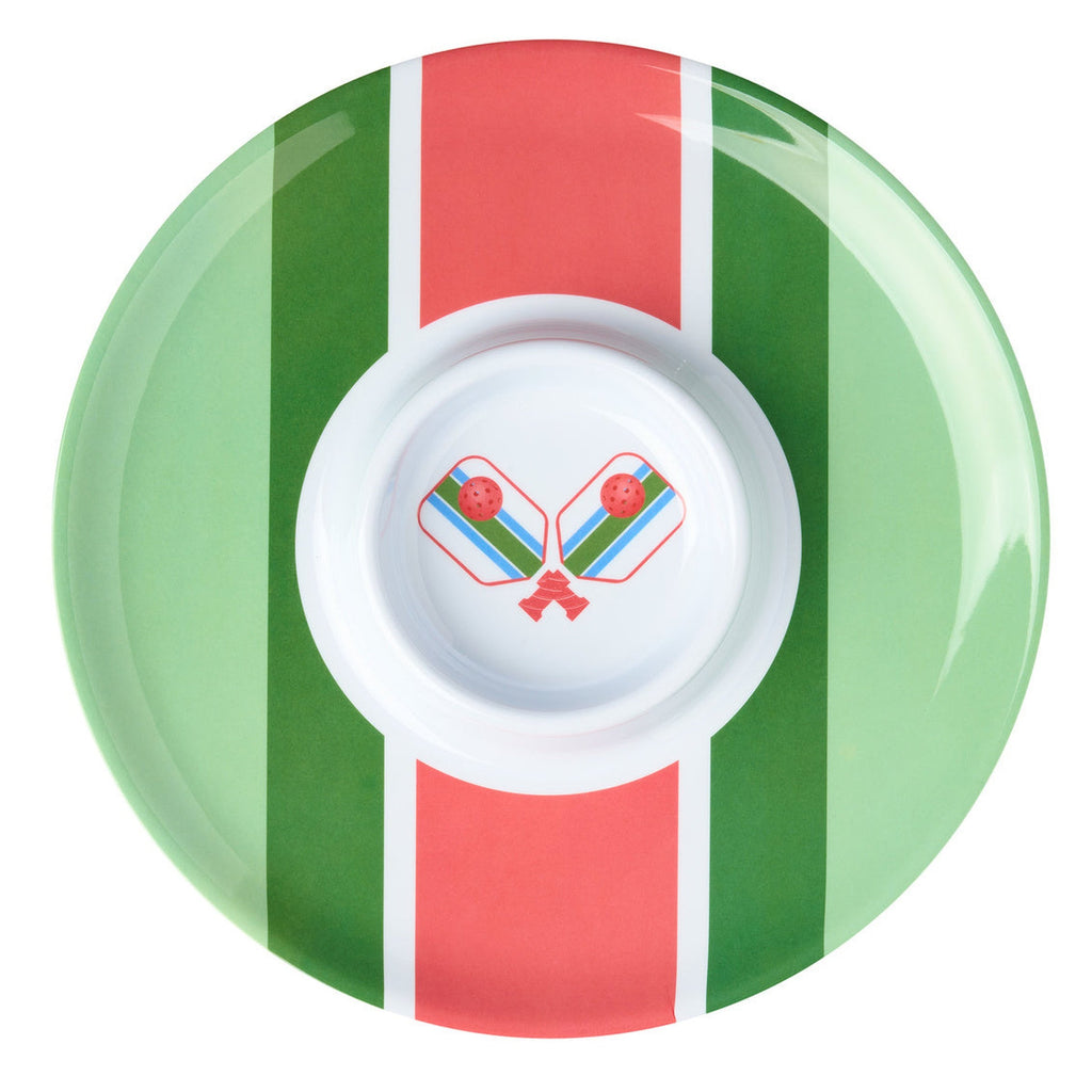 Pickle Ball Striped Melamine Chip-n-Dip Godinger All Dining, Chip & Dip, Dining, Dinker, Melamine, Outdoor, Outdoor Dinnerware, Pickle Ball