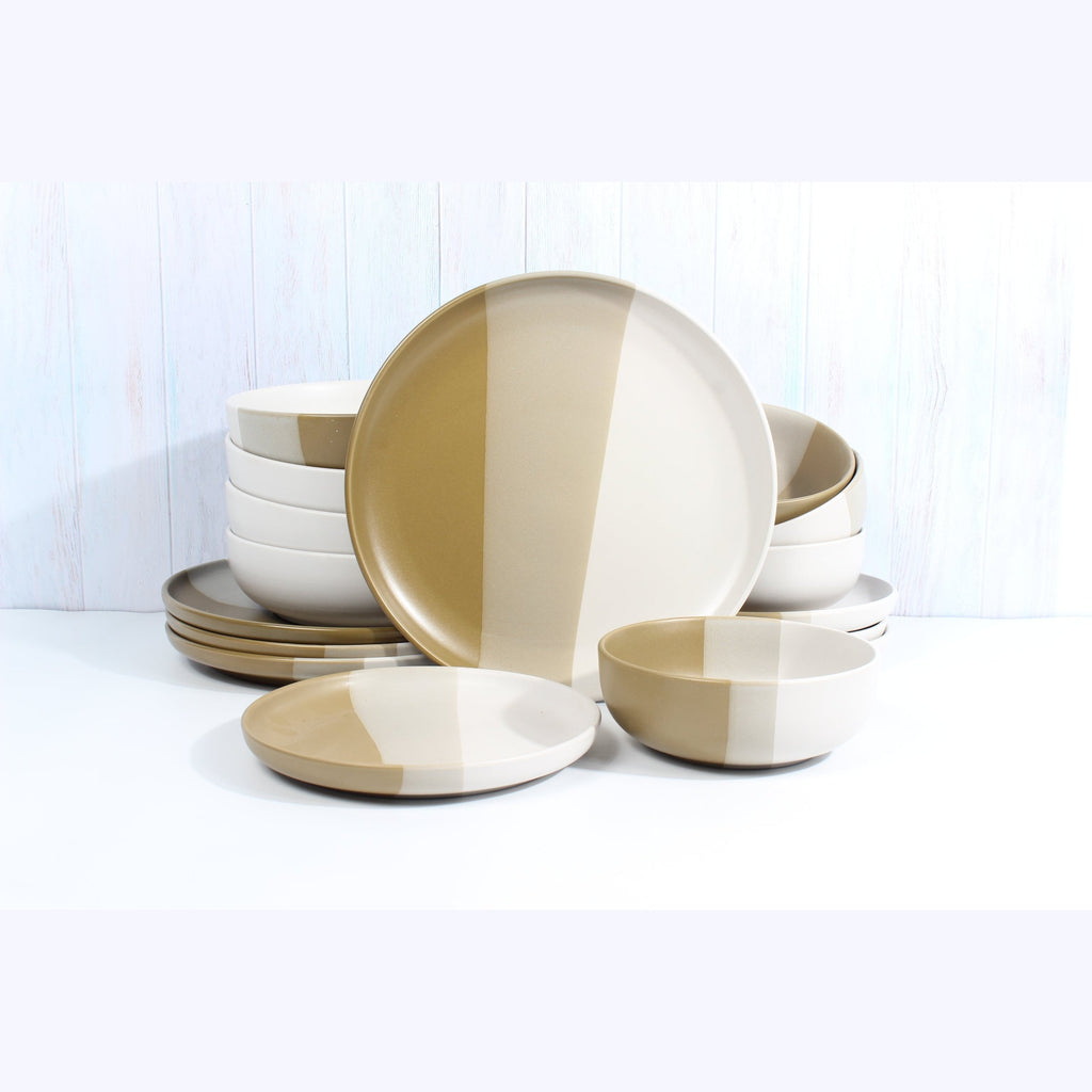 Piermont Natural 16 Piece Dinnerware Set, Service For 4 Godinger 16 Piece Dinnerware, 16 Piece Dinnerware Set, 16 Piece Set, Beige, Dinnerware, Dinnerware Set, Everyday Dinnerware, Service For 4, Stoneware, Stoneware Dinnerware, Tan, White