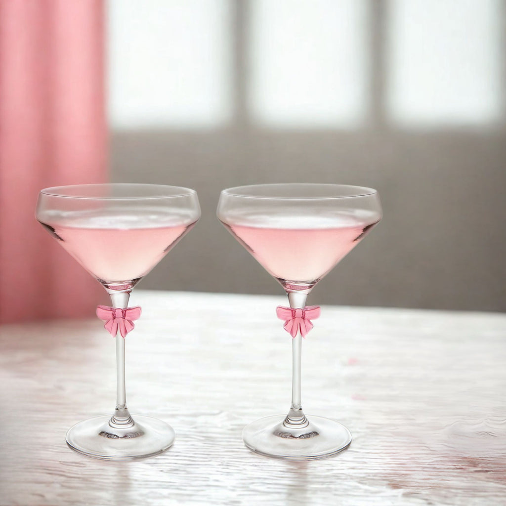 Pink Bow Coupe, Set of 2 Godinger All Barware, All Glassware, All Glassware & Barware, Bow, Clear, Coupe, Martini & Coupes, Pink Bow