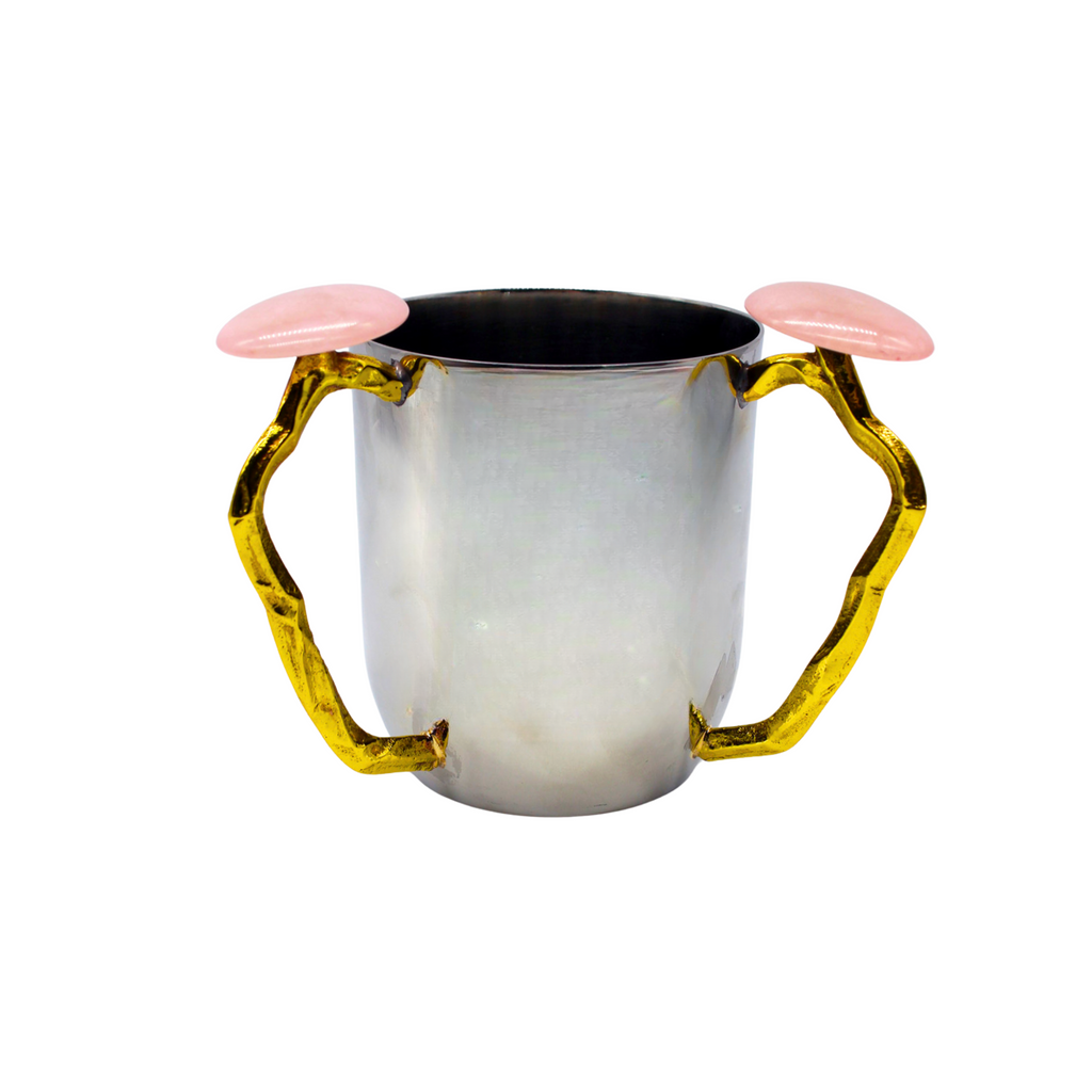 Pink Resin Wash Cup Godinger All Judaica, Gold Accent, Judaica, Pink, Resin, Stainless, Stainless Steel, Wash, Wash Cup, Wash Cups