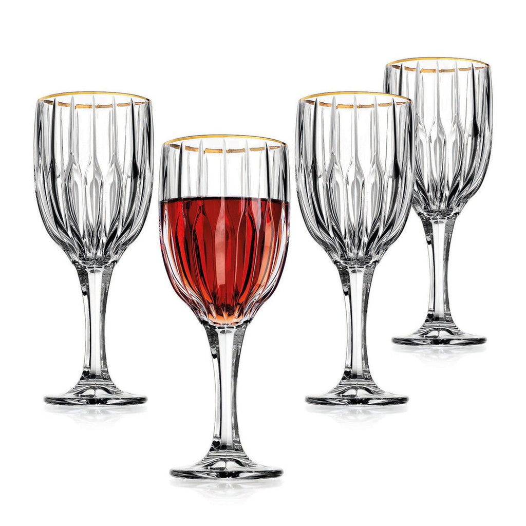 Pleat Gold Rim Goblet, Set of 4 Godinger All Glassware, All Glassware & Barware, Cut Crystal, Goblet, Gold Rim, Pleat, Wine, Wine & Champagne