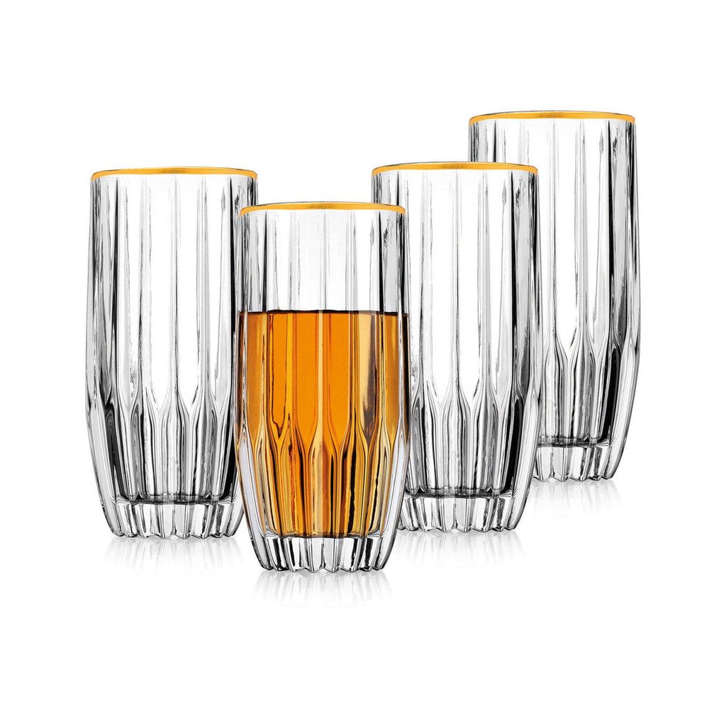 Pleat Gold Rim Highball, Set of 4 Godinger All Barware, All Glassware, All Glassware & Barware, Cut Crystal, DOF & Highball, Gold Rim, Highball, Highball Set, Pleat