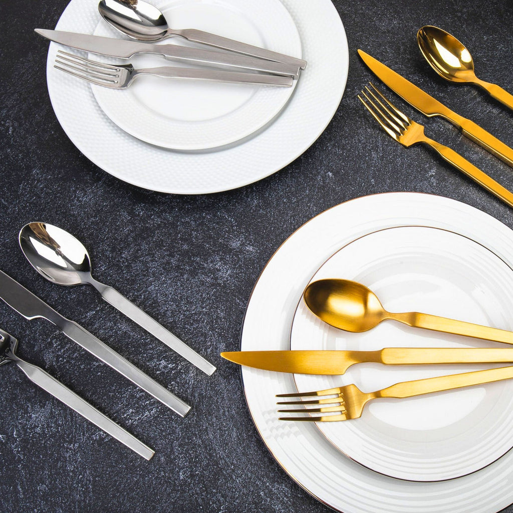 Podium Matte Gold 18/10 Stainless Steel 20 Piece Flatware Set, Service For 4 Godinger 18/10 Stainless Steel, 18/10 Stainless Steel Flatware, 20 Piece Set, All Flatware & Serveware, Flateware Sets, Flatware Sets, Podium, Service For 4, Stainless Steel, Tableware