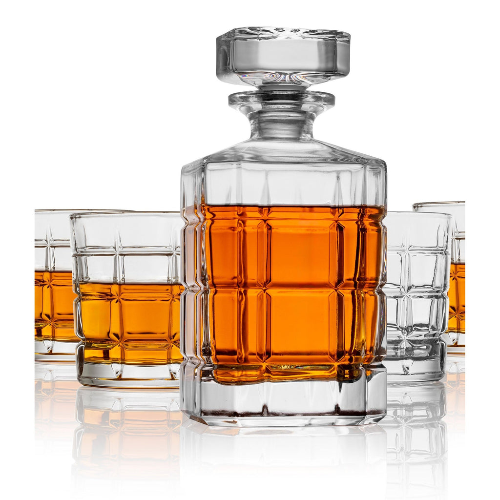 Radius 5 Piece Whiskey Decanter Set Godinger All Barware, All Glassware, All Glassware & Barware, Barware, Crystal, Cut Crystal, Decanter, Decanter & Decanter Sets, Decanter Sets, DOF, Drinkware, Entertaining, Glassware, Radius, Whiskey Glass