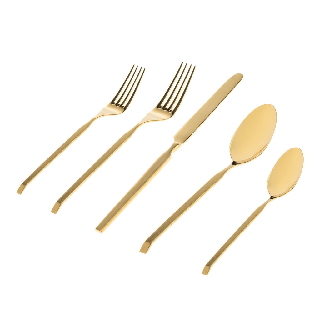 Ramp Mirrored Gold 18/0 Stainless Steel 20 Piece Flatware Set, Service For 4 Godinger 18/0 Stainless Steel, 18/0 Stainless Steel Flatware, 20 Piece Set, All Flatware & Serveware, Flatware Set, Flatware Sets, Gold, Service For 4, Stainless Steel, Tableware