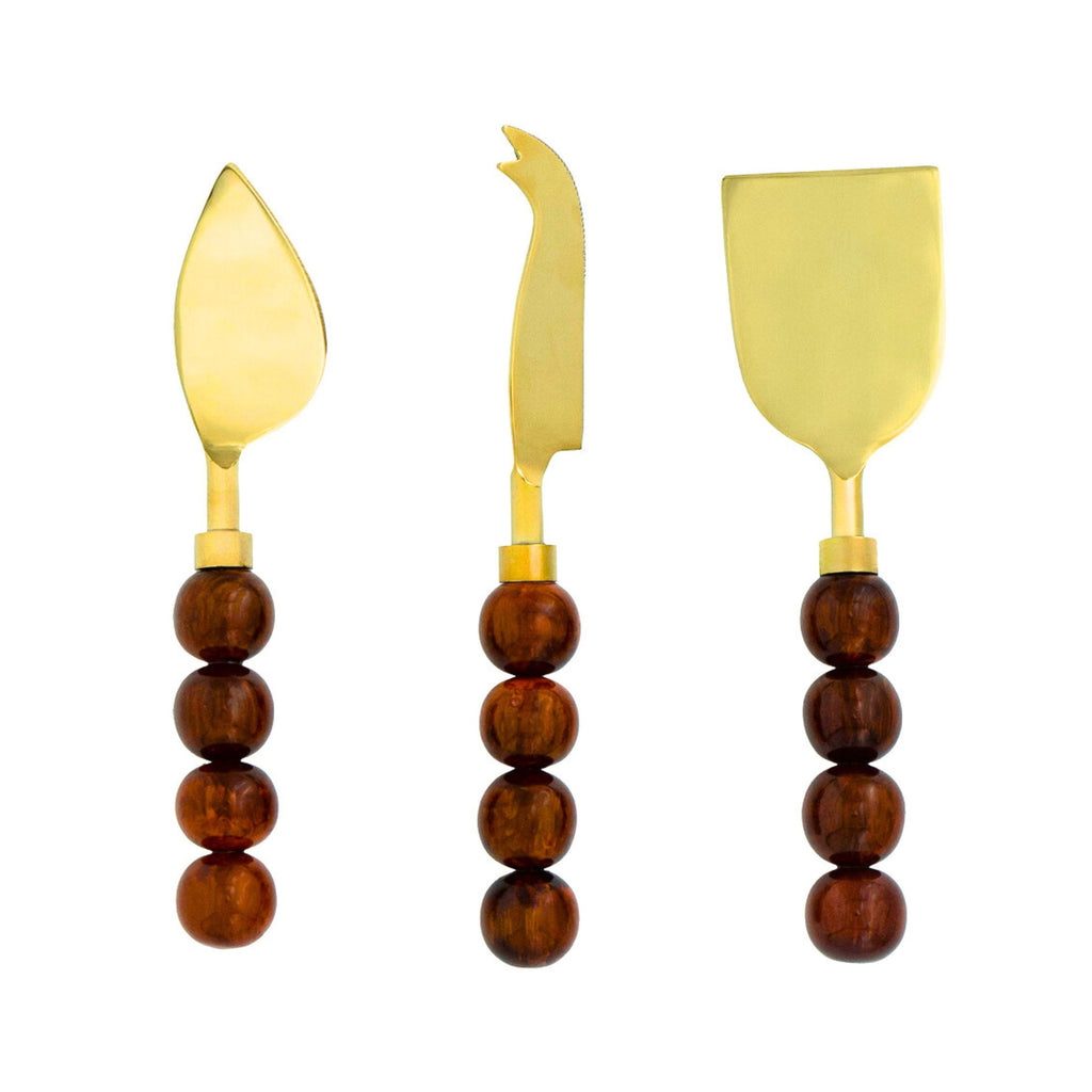 Rathlin Caramel 3 Piece Cheese Tool Set Godinger All Kitchen, Caramel, Gold, Kitchen, Resin, Serving, Serving & Cheese Boards, Stainless, Stainless Steel