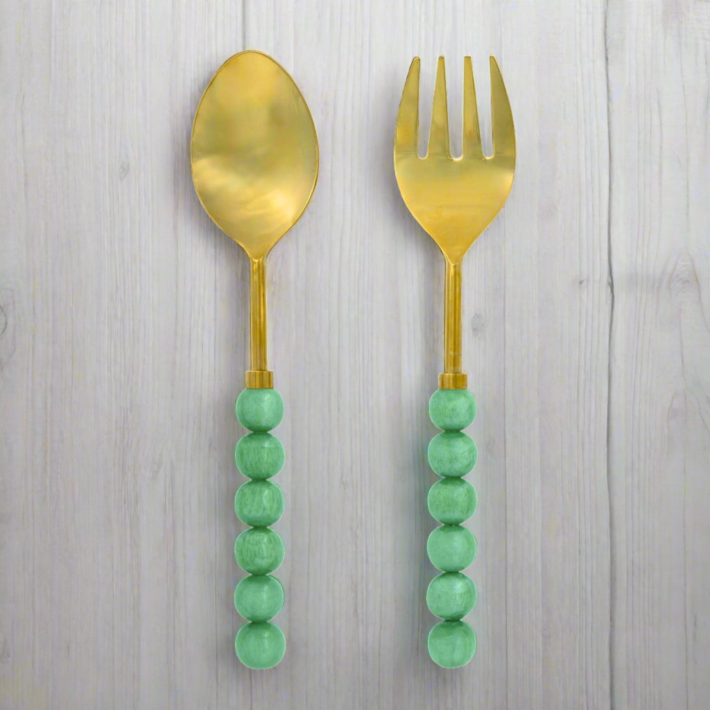 Rathlin Green Salad Server Set Godinger All Flatware & Serveware, Flatware & Serveware, Gold, Green, Rathlin, Resin, Salad, Salad Servers, Serveware, Stainless Steel