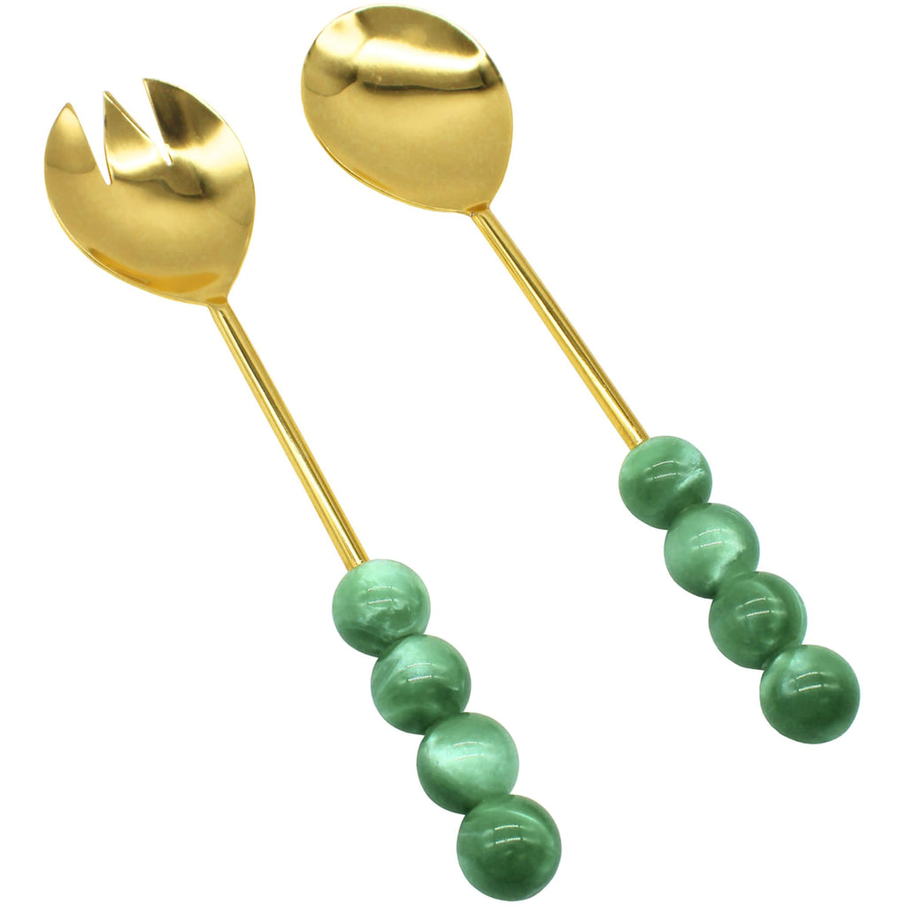 Rathlin Green Salad Server Set Godinger All Flatware & Serveware, Flatware & Serveware, Gold, Green, Rathlin, Resin, Salad, Salad Servers, Serveware, Stainless Steel