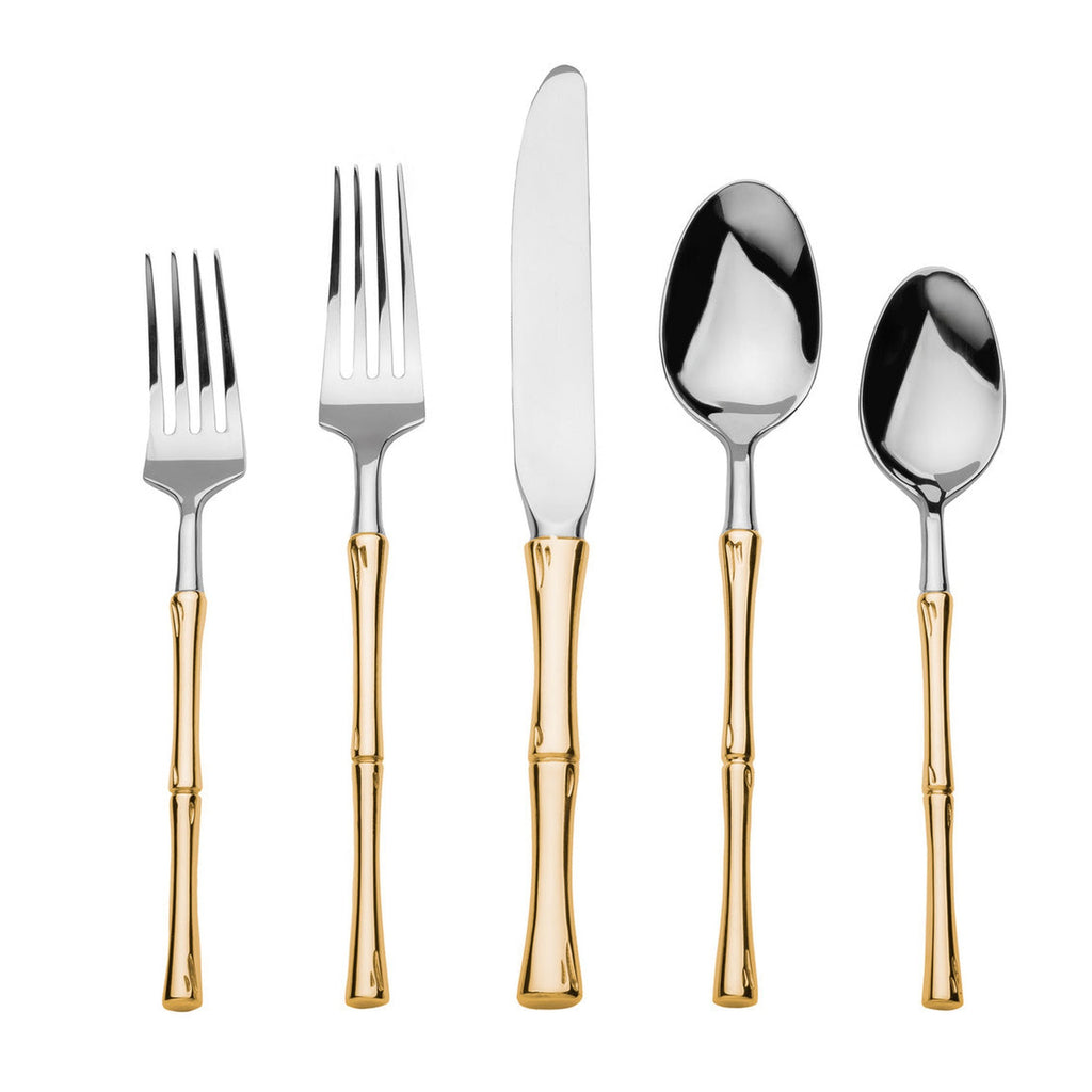 Rattan Mirrored Accented Gold 18/10 Stainless Steel 20 Piece Flatware Set, Service For 4 Godinger 18/10 Stainless Steel, 18/10 Stainless Steel Flatware, 20 Piece Set, All Flatware & Serveware, Flatware Set, Flatware Sets, Gold, Gold Accent, Rattan, Service For 4, Stainless Steel, Tableware