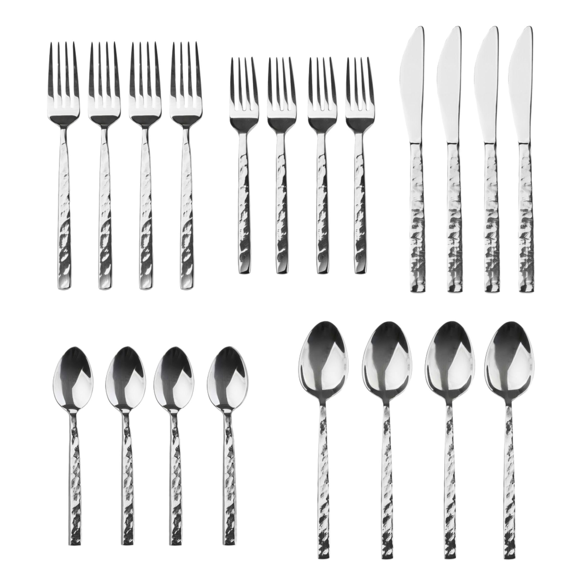 Rustic Silverware Rustic Mirrored 18/10 Stainless Steel 20 Piece Flatware Set, Service F ...