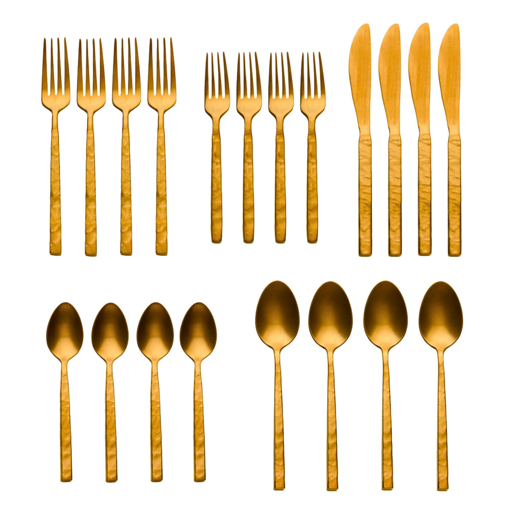 Rustic Mirrored Gold 18/10 Stainless Steel 20 Piece Flatware Set, Service For 4 Godinger 18/10 Stainless Steel, 18/10 Stainless Steel Flatware, 20 Piece Set, All Flatware & Serveware, Flatware Set, Flatware Sets, Gold, Rustic, Service For 4, Stainless Steel, Tableware