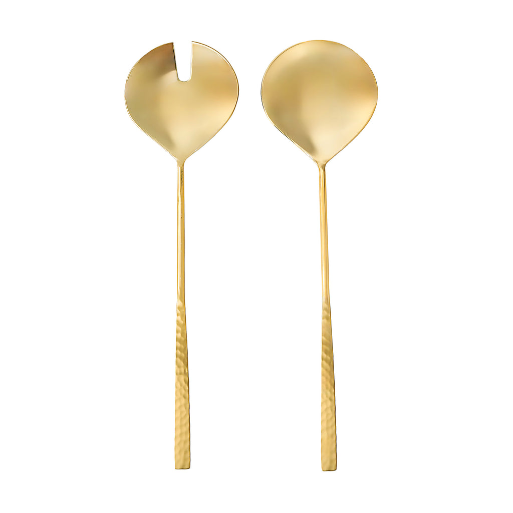 Sculpted Mirrored Gold Salad Server Set Godinger All Flatware & Serveware, All Serveware, Gold, Gold Salad Server, Hammered, Mirrored, Mirrored Gold, Salad Servers, Serveware, Stainless Steel Salad Servers Godinger