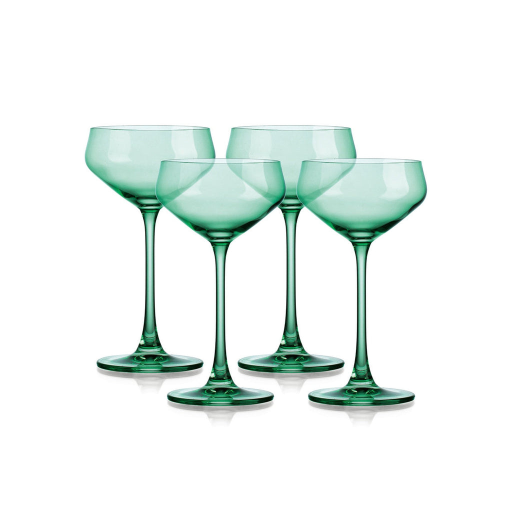 Sheer Light Green Champagne Coupe, Set of 4 Godinger All Barware, All Glassware, All Glassware & Barware, Crystal, Green, Light Green, Martini & Coupes
