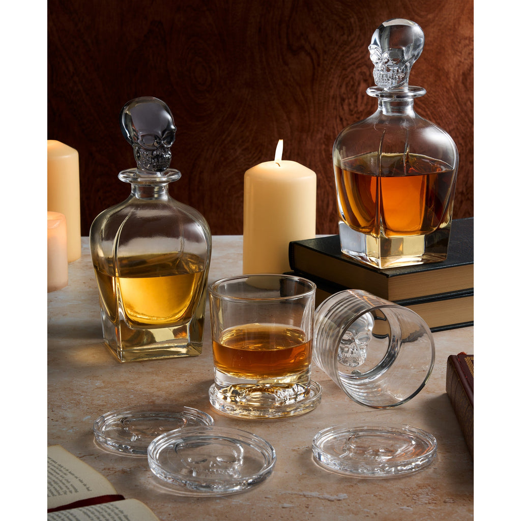 Skull 3 Piece Whiskey Decanter Set Godinger All Barware, All Glassware, All Glassware & Barware, Barware, Clear, Decanter, Decanter & Decanter Sets, Decanter Sets, DOF, Drinkware, Glassware, Halloween, Halloween Party, Skull, Skull Decanter, Skull Glassware, Whiskey Glass