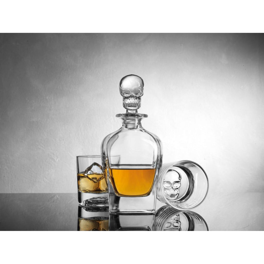 Skull 3 Piece Whiskey Decanter Set Godinger All Barware, All Glassware, All Glassware & Barware, Barware, Clear, Decanter, Decanter & Decanter Sets, Decanter Sets, DOF, Drinkware, Glassware, Halloween, Halloween Party, Skull, Skull Decanter, Skull Glassware, Whiskey Glass