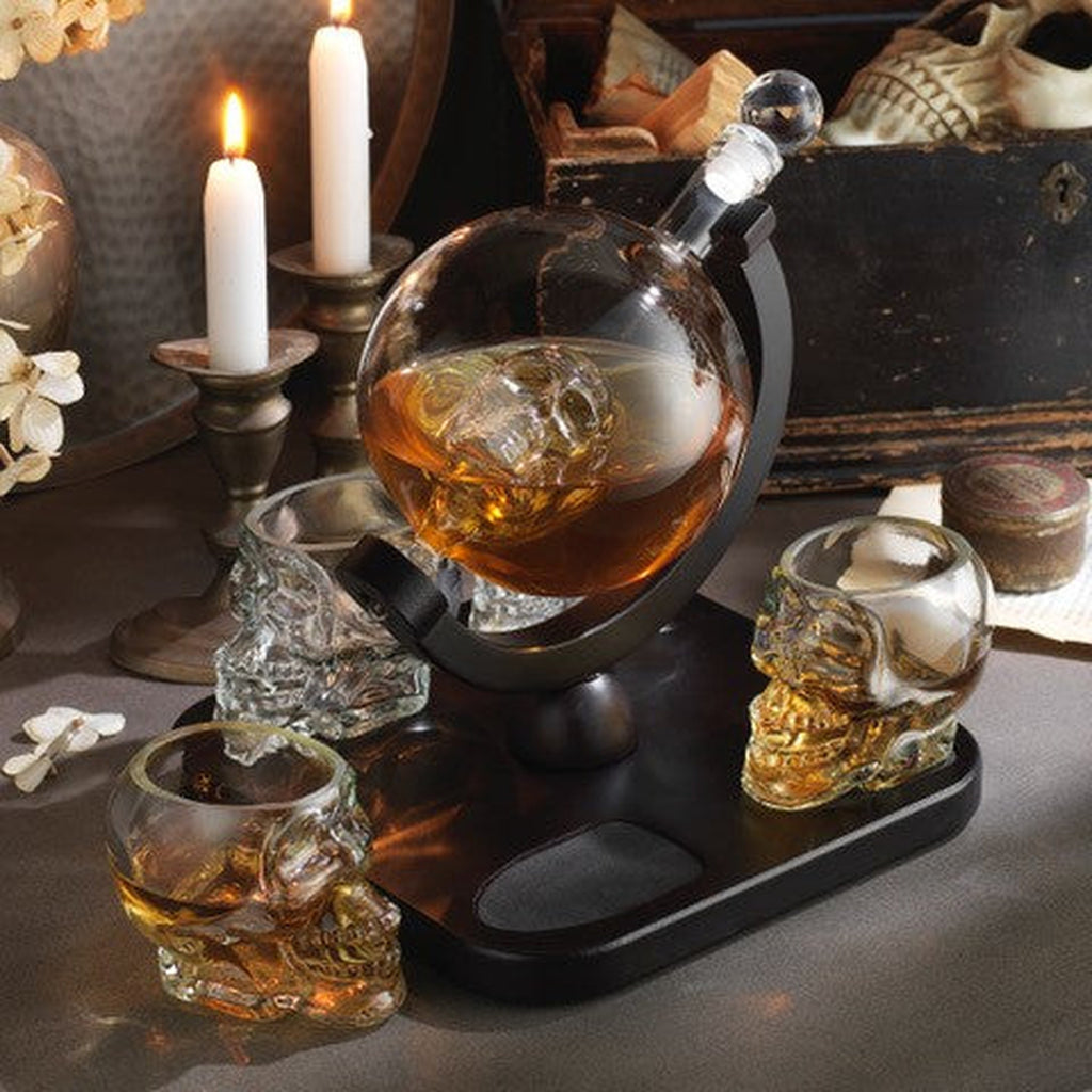 Skull 5 Piece Whiskey Decanter Set Godinger All Glassware, All Glassware & Barware, Cut Crystal, Decanter, Decanter & Decanter Sets, Decanter Sets, Halloween, Halloween Party, Skull, Skull Decanter, Skull Glassware, Whiskey Decanter