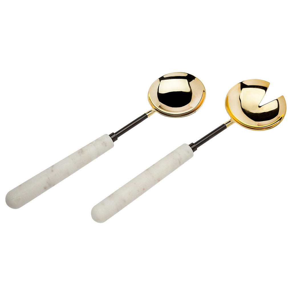 Snowy Marble Salad Server Set Godinger All Flatware, All Flatware & Serveware, All Serveware, Gold, Gold Accent, Marble, Salad, Salad Servers, Stainless Steel, White, White Marble