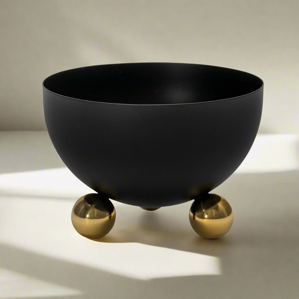 Temari Black Footed Nut Bowl Godinger All Kitchen, Black, Black & Gold, Footed, Gold, Kitchen, Nut Bowl, Serving, Serving Bowls, Stainless Steel, Temari