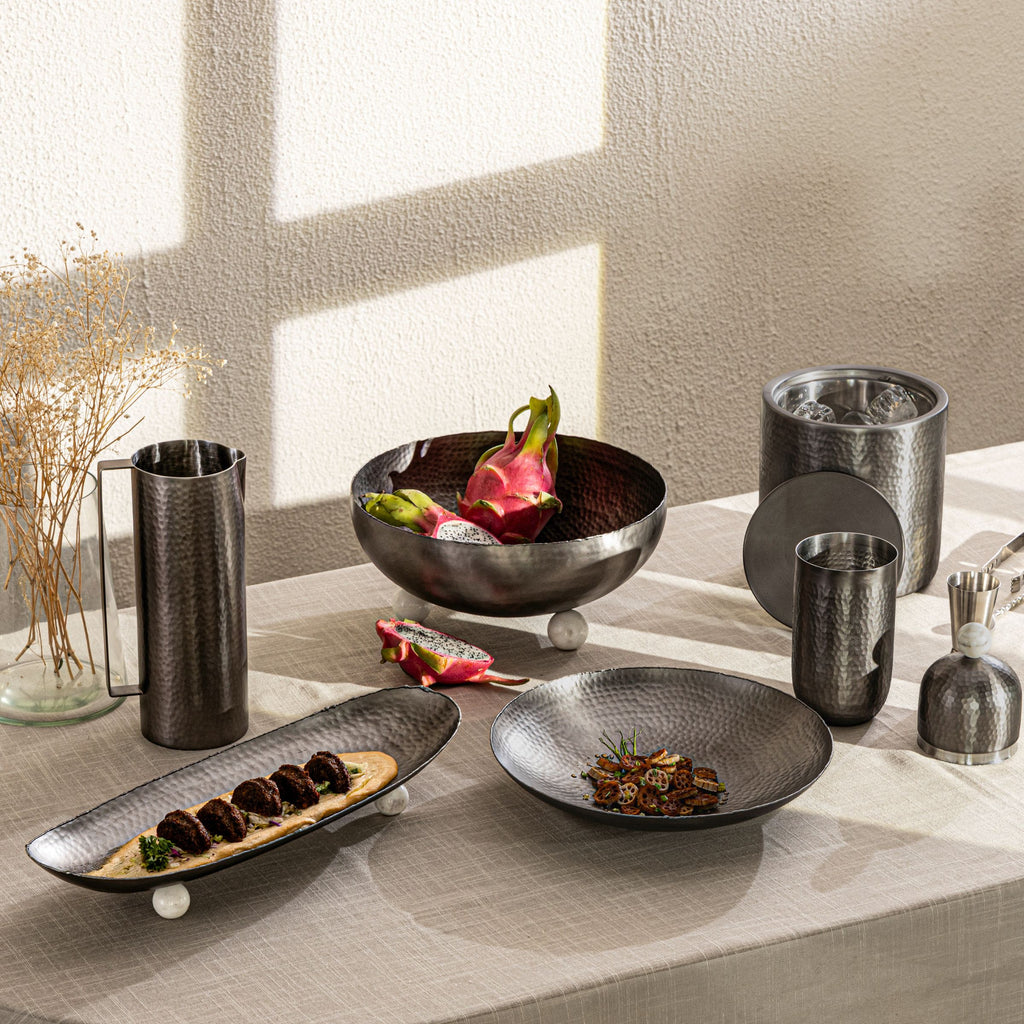 Temari Hammered Gunmetal Beverage Pitcher Godinger All Barware, All Glassware, All Glassware & Barware, Barware, Glassware, Glassware & Barware, Grey, Gunmetal, Hammered, Stainless Steel, Temari, Temari Beverage Pitcher Godinger