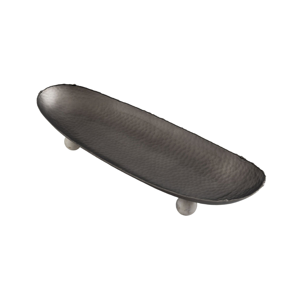 Temari Hammered Gunmetal Footed Oval Platter Godinger All Kitchen, Footed, Grey, Gunmetal, Kitchen, Oval, Platter, Resin, Serving Platter, Serving Platters, Stainless Steel, Temari, Temari Oval Platter, White Godinger