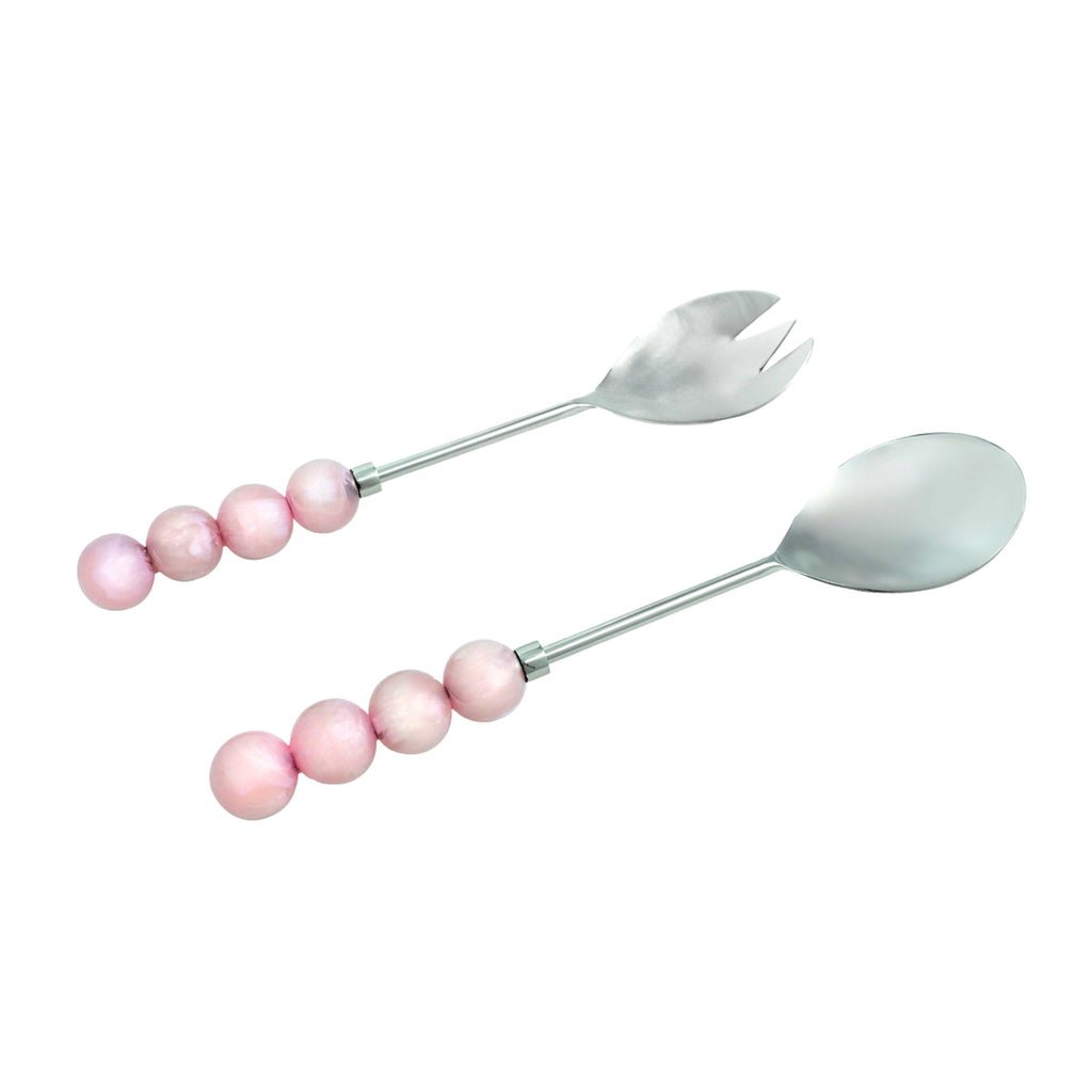 Temari Light Pink Salad Server Set Godinger All Flatware & Serveware, Butter Yellow, Flatware & Serveware, Gold, Light Pink, Pink, Resin, Salad, Salad Servers, Serveware, Stainless Steel, Temari