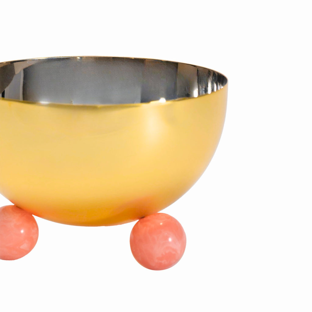 Temari Pink & Gold Footed Nut Bowl Godinger All Kitchen, Footed, Gold, Kitchen, Nut Bowl, Pink, Serving, Serving Bowls, Stainless, Stainless Steel, Temari