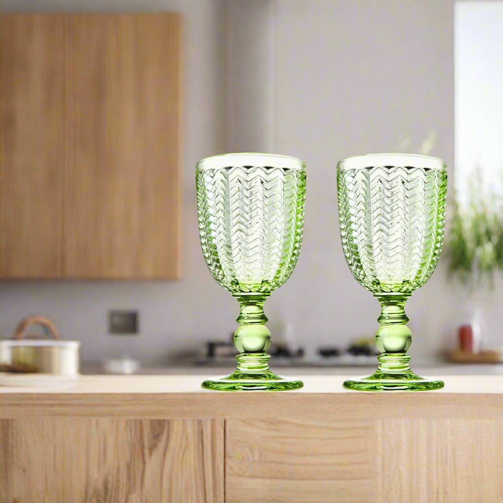 Twill Green Goblet, Set of 4 Godinger All Glassware, All Glassware & Barware, Chevron, Glassware, Glassware & Barware, Goblet, Green, Textured, Twill, Twill Green, Twill Green Goblet, Wine & Champagne