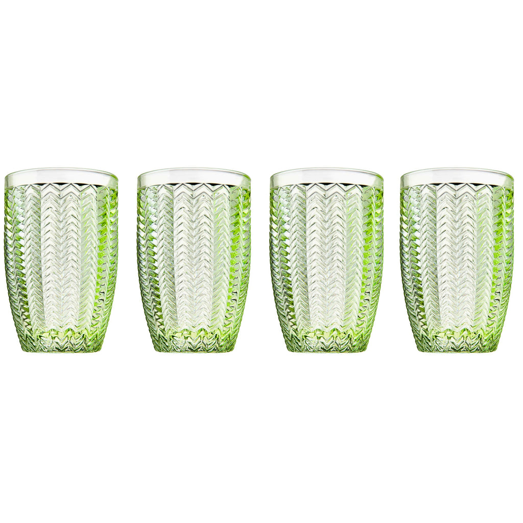 Twill Green Highball, Set of 4 Godinger All Barware, All Glassware, All Glassware & Barware, Chevron, Green, Textured, Twill, Twill Green, Twill Green Highball, Twill Highball