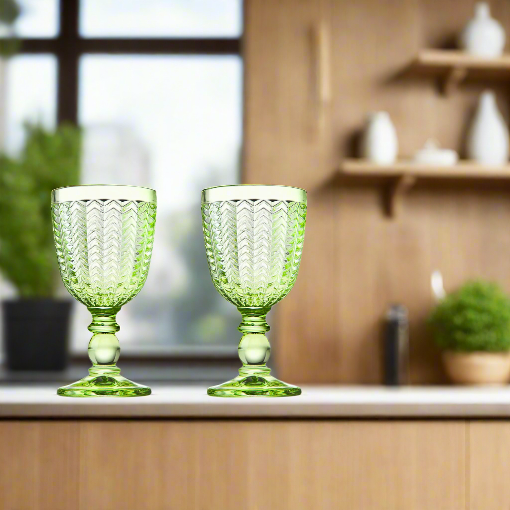 Twill Green White Wine, Set of 4 Godinger All Glassware, All Glassware & Barware, Chevron, Glassware, Glassware & Barware, Goblet, Green, Textured, Twill, Twill Green, Twill Green Goblet, Wine & Champagne