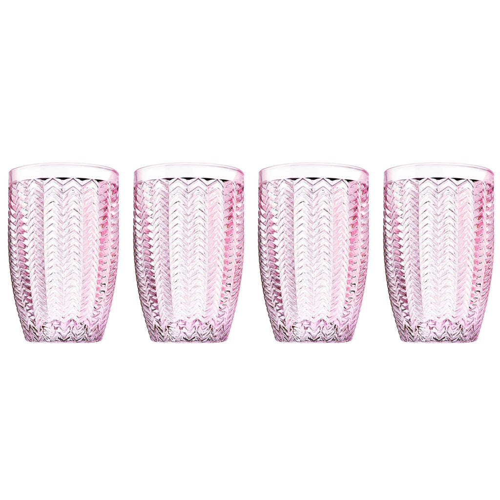 Twill Pink Highball, Set of 4 Godinger All Barware, All Glassware, All Glassware & Barware, Chevron, Pink, Textured, Twill, Twill Highball, Twill Pink, Twill Pink Highball