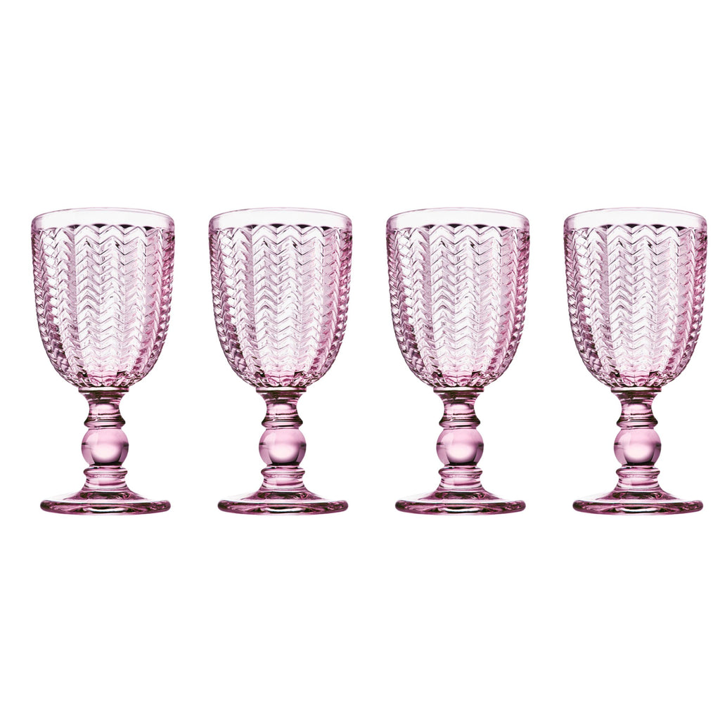 Twill Pink White Wine, Set of 4 Godinger All Glassware, All Glassware & Barware, Chevron, Glassware, Glassware & Barware, Goblet, Pink, Textured, Twill, Twill Green Goblet, Twill Pink, Wine & Champagne