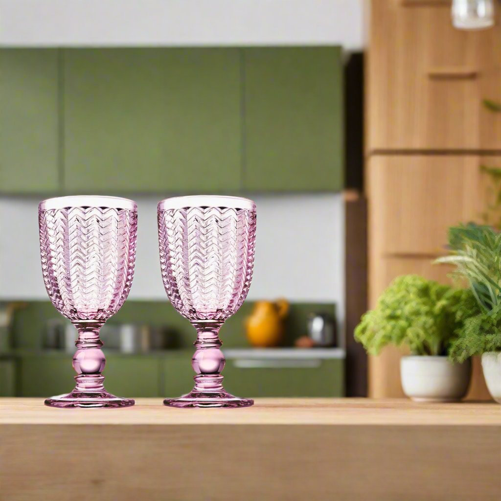 Twill Pink White Wine, Set of 4 Godinger All Glassware, All Glassware & Barware, Chevron, Glassware, Glassware & Barware, Goblet, Pink, Textured, Twill, Twill Green Goblet, Twill Pink, Wine & Champagne