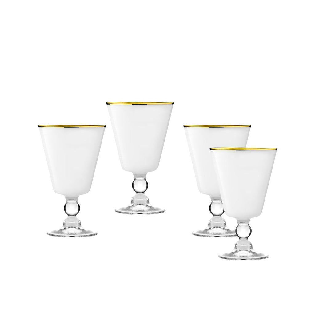 Vitolo Gold Rim White Goblet, Set of 4 Godinger All Barware, All Glassware, All Glassware & Barware, Crystal, Goblet, Vitolo, White